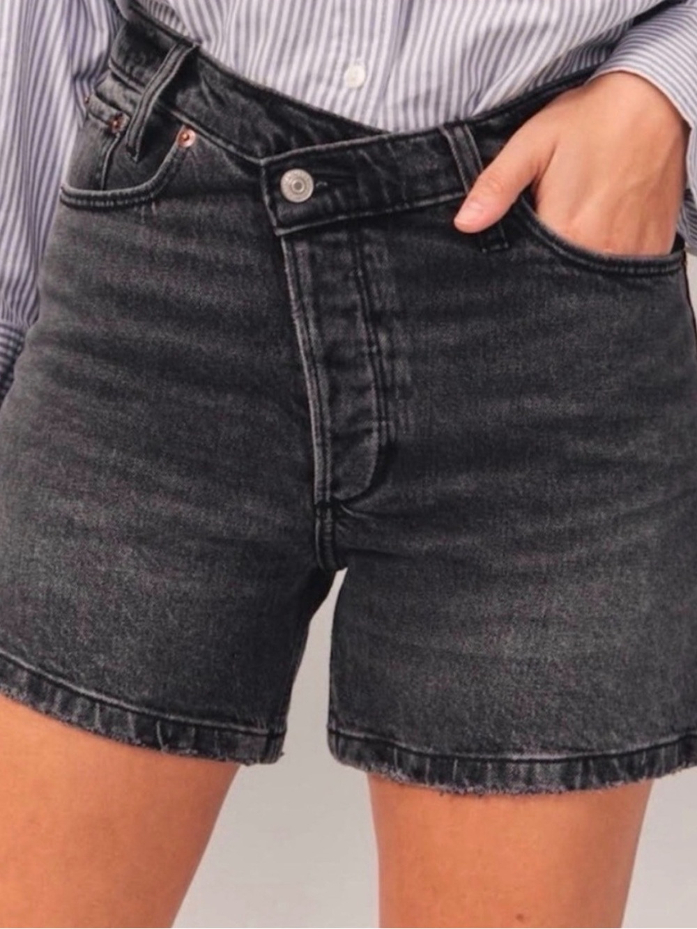 Abercrombie & Fitch The Dad High Rise Denim Shorts Black Crossover Curve Love |4
